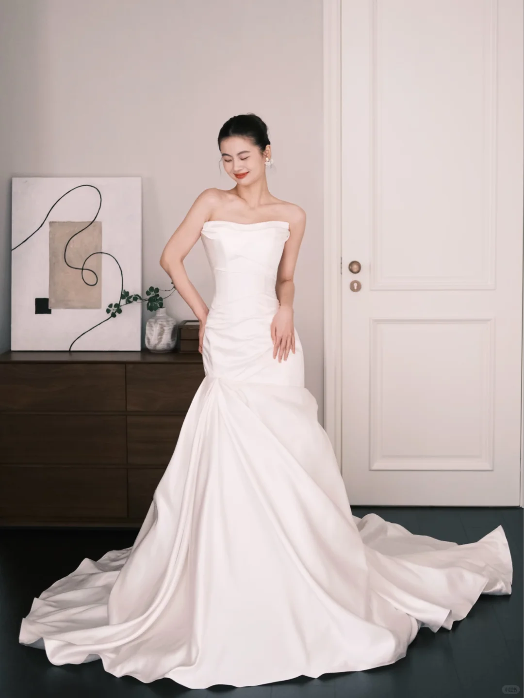 Strapless Satin Mermaid Wedding Dress Long Train Bridal Gown  NV7217