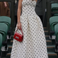 White polka dot fashionable mid-length chiffon homecoming dress birthday party dress nv5283