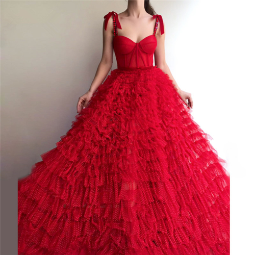 Robe de soirée longue en tulle rouge, magnifique et élégante, robe de bal, robe de soirée nv3537