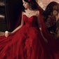 Burgundy Tulle Sequined Long Ball Gown Evening Dress nv1900
