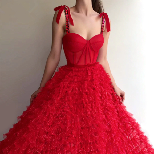 Robe de soirée longue en tulle rouge, magnifique et élégante, robe de bal, robe de soirée nv3537