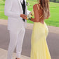 Silver Sparkling Fashion Spaghetti Strap Mermaid Slim Fit Long Ball Gown Backless Yellow Prom Dress Formal Evening Dress Party Dress nv3431