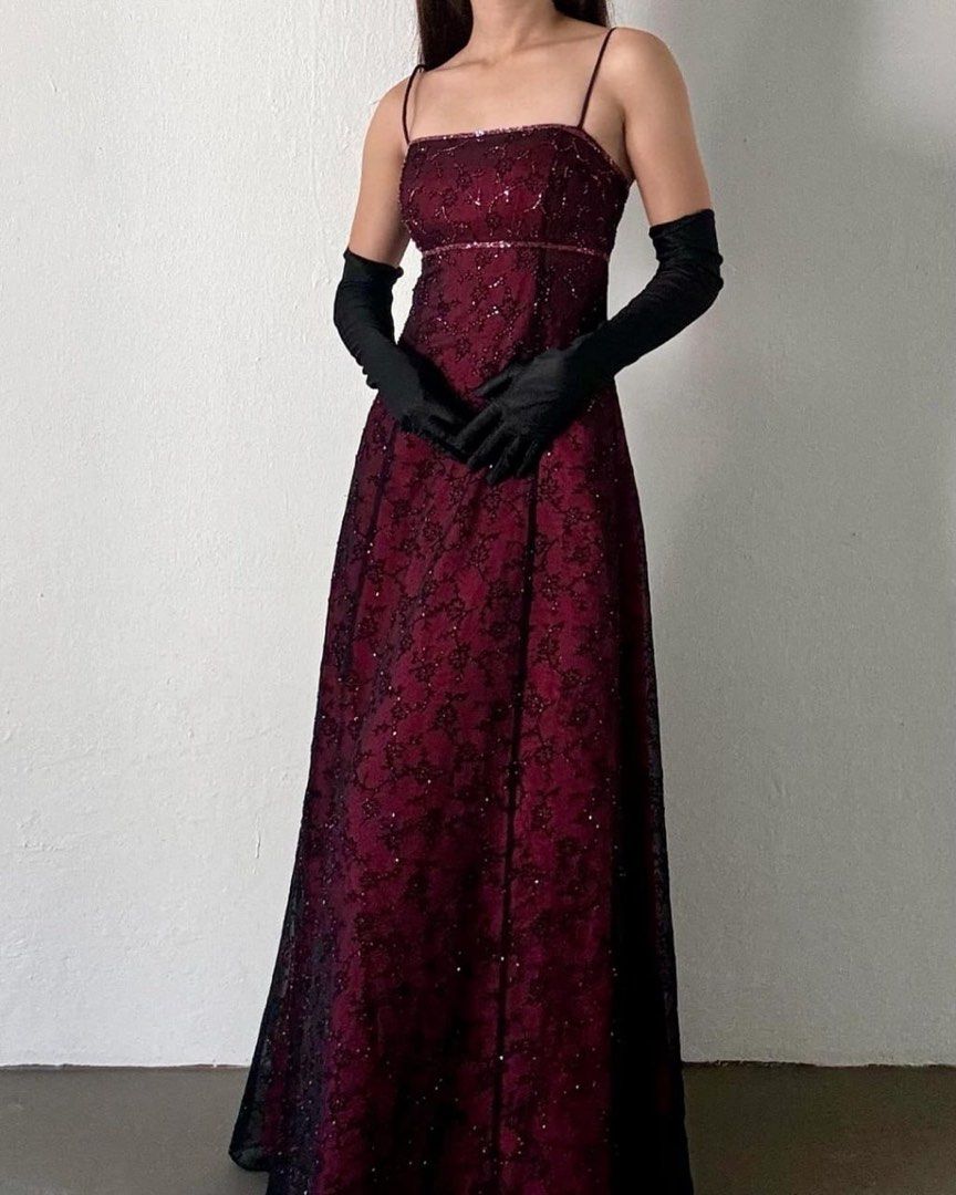 NiceVestidos--Burgundy Retro Exquisite Floral Long Chiffon Prom Dress Homecoming Dress Fairy Dress Nv5586
