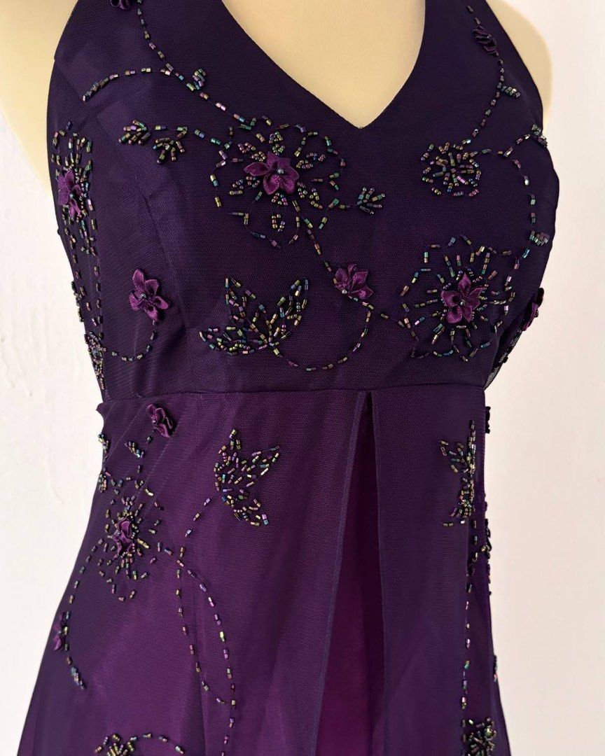 NiceVestidos--Purple Exquisite Floral Beaded Vintage Long Chiffon Prom Dress Homecoming Dress Fairy Dress Nv5590