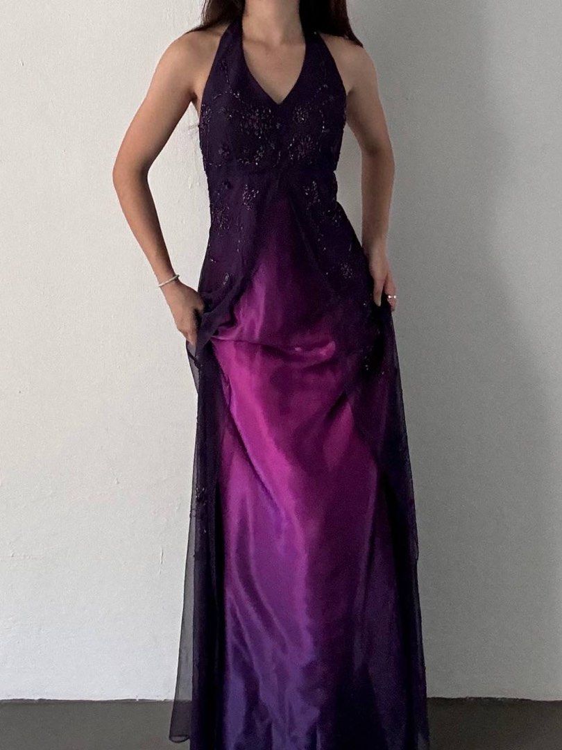 NiceVestidos--Purple Exquisite Floral Beaded Vintage Long Chiffon Prom Dress Homecoming Dress Fairy Dress Nv5590