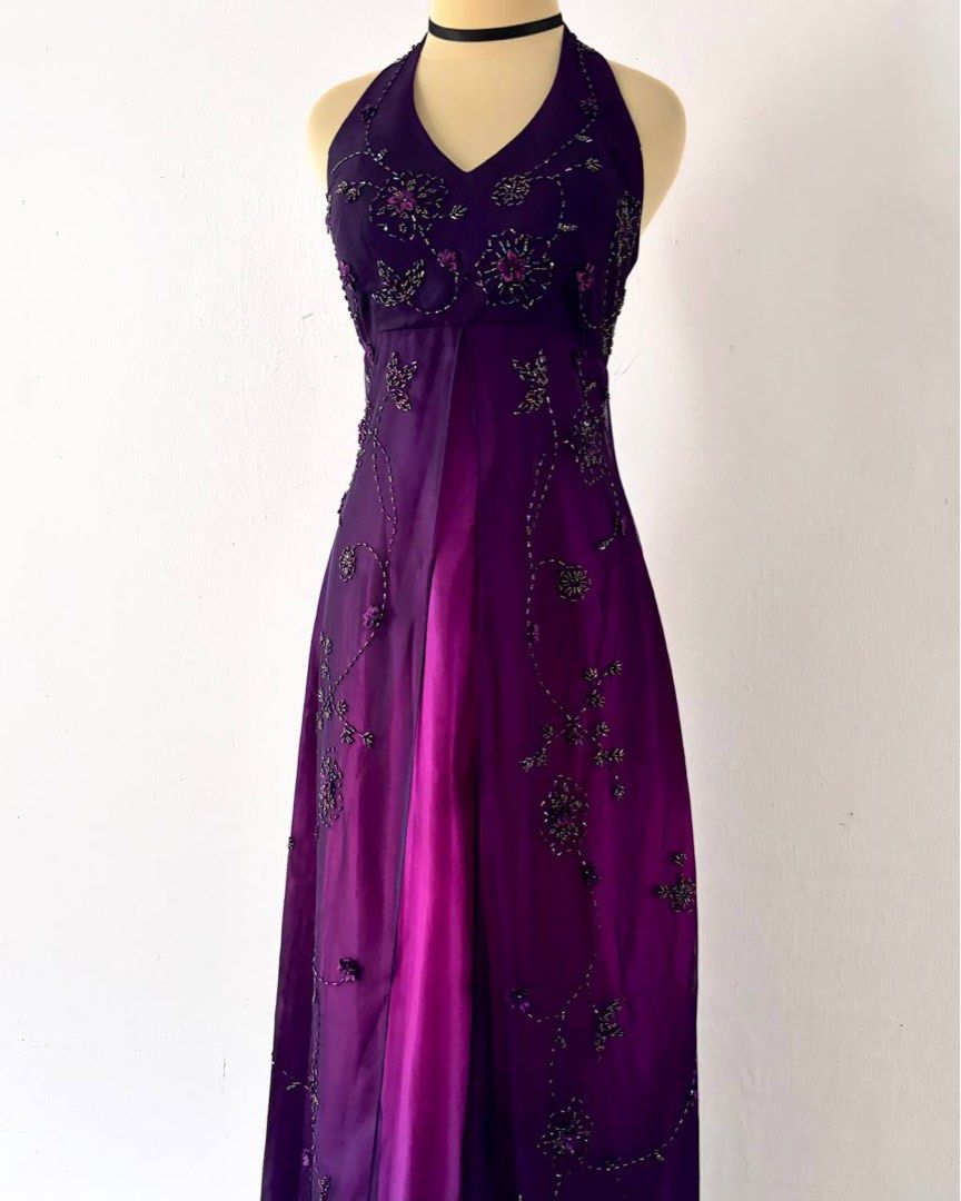 NiceVestidos--Purple Exquisite Floral Beaded Vintage Long Chiffon Prom Dress Homecoming Dress Fairy Dress Nv5590