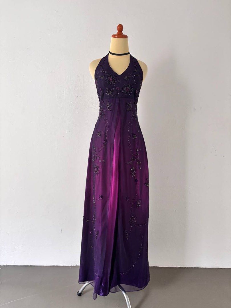 NiceVestidos--Purple Exquisite Floral Beaded Vintage Long Chiffon Prom Dress Homecoming Dress Fairy Dress Nv5590