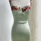 Sage Green Stylish Elegant Delicate Floral Embroidery Short Satin Party Dress Prom Dress Evening Dress Prom Dress nv4035