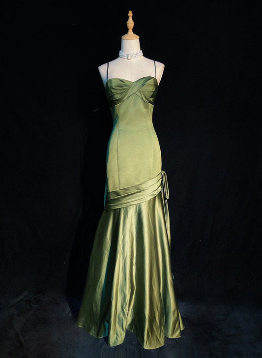 Robe de soirée longue en satin vert à bretelles en cœur Robe de soirée de mariage nv1555