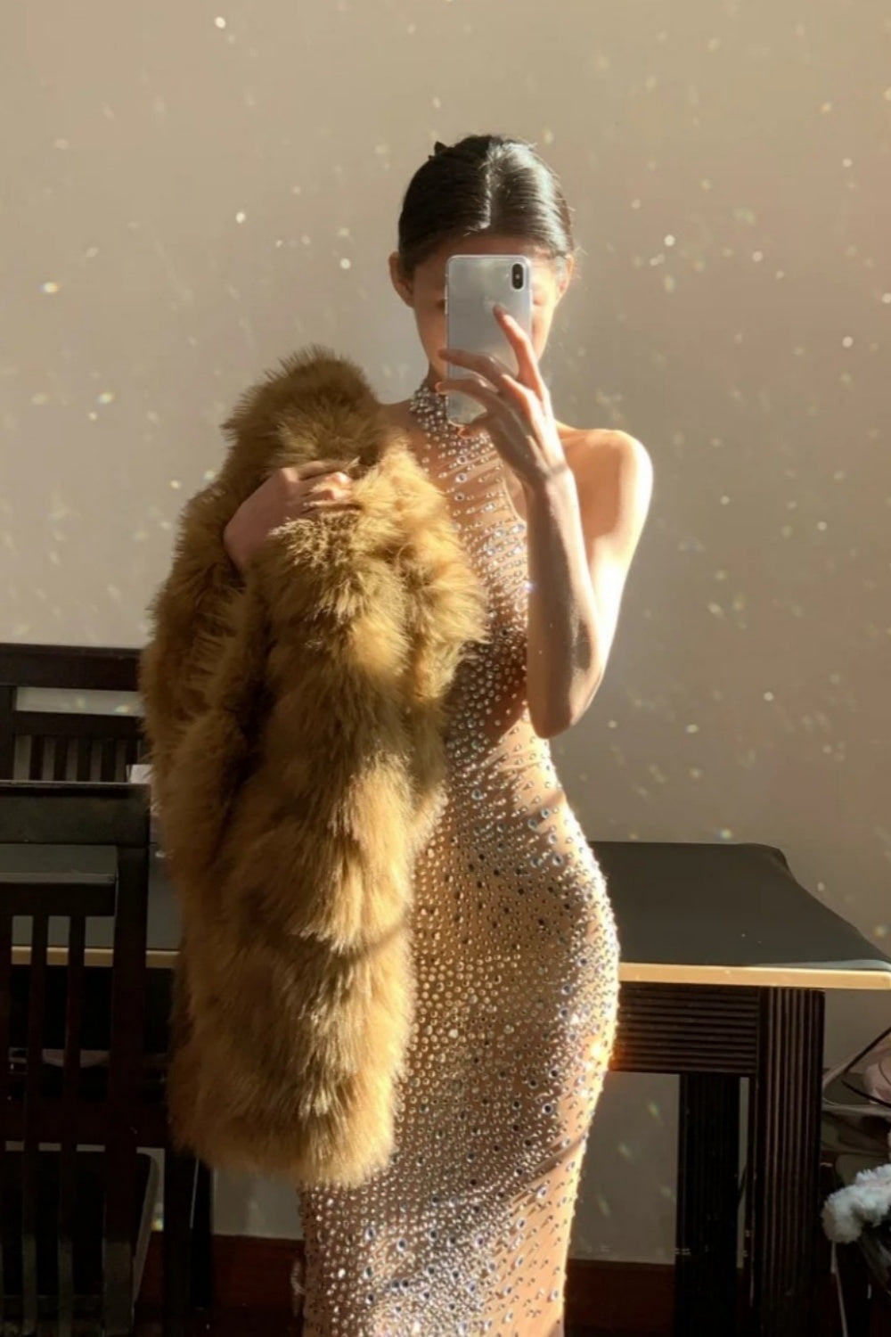 Shiny and elegant slim fit long suspender party dress, party girl exclusive dress NV6590