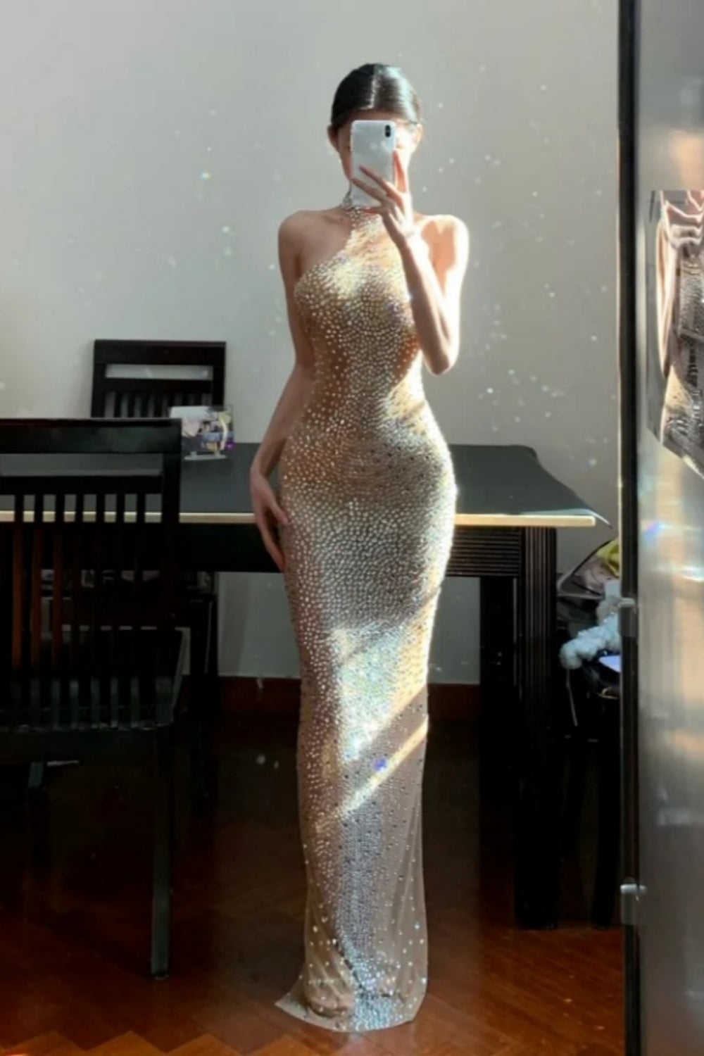 Shiny and elegant slim fit long suspender party dress, party girl exclusive dress NV6590