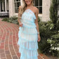 Green Fashion Halter Backless Chiffon Long Ruffled Slit Ball Gown Evening Gown Party Dress nv3545
