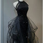 Black Shiny Elegant A-line Floor-length Sequined Ball Gown Evening Dress Prom Dress nv3949