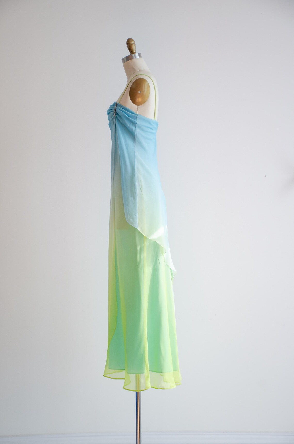 Robe de soirée longue en mousseline de soie, simple et élégante, dégradé bleu-vert, robe de soirée, robe de soirée nv3689