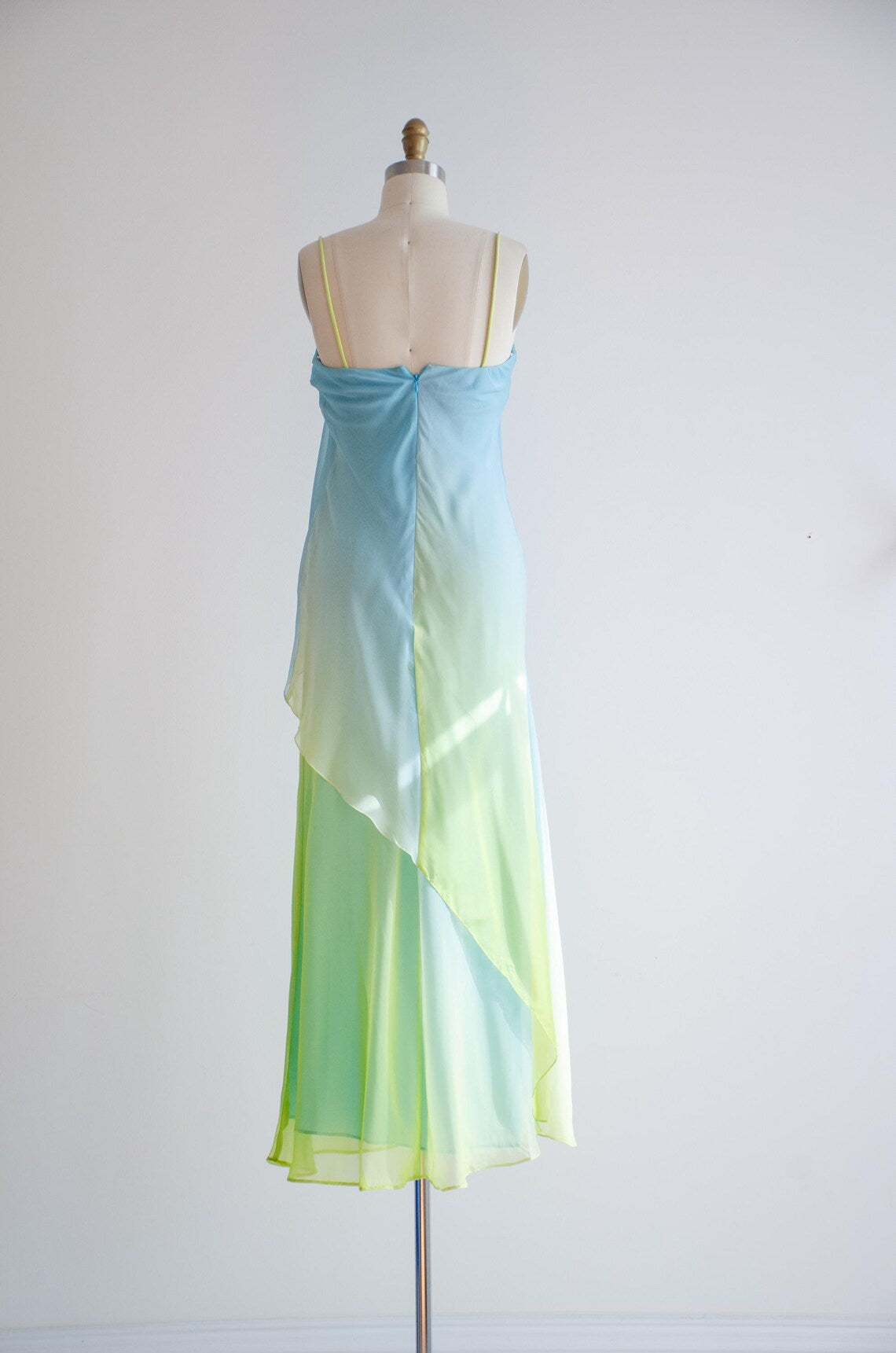 Robe de soirée longue en mousseline de soie, simple et élégante, dégradé bleu-vert, robe de soirée, robe de soirée nv3689