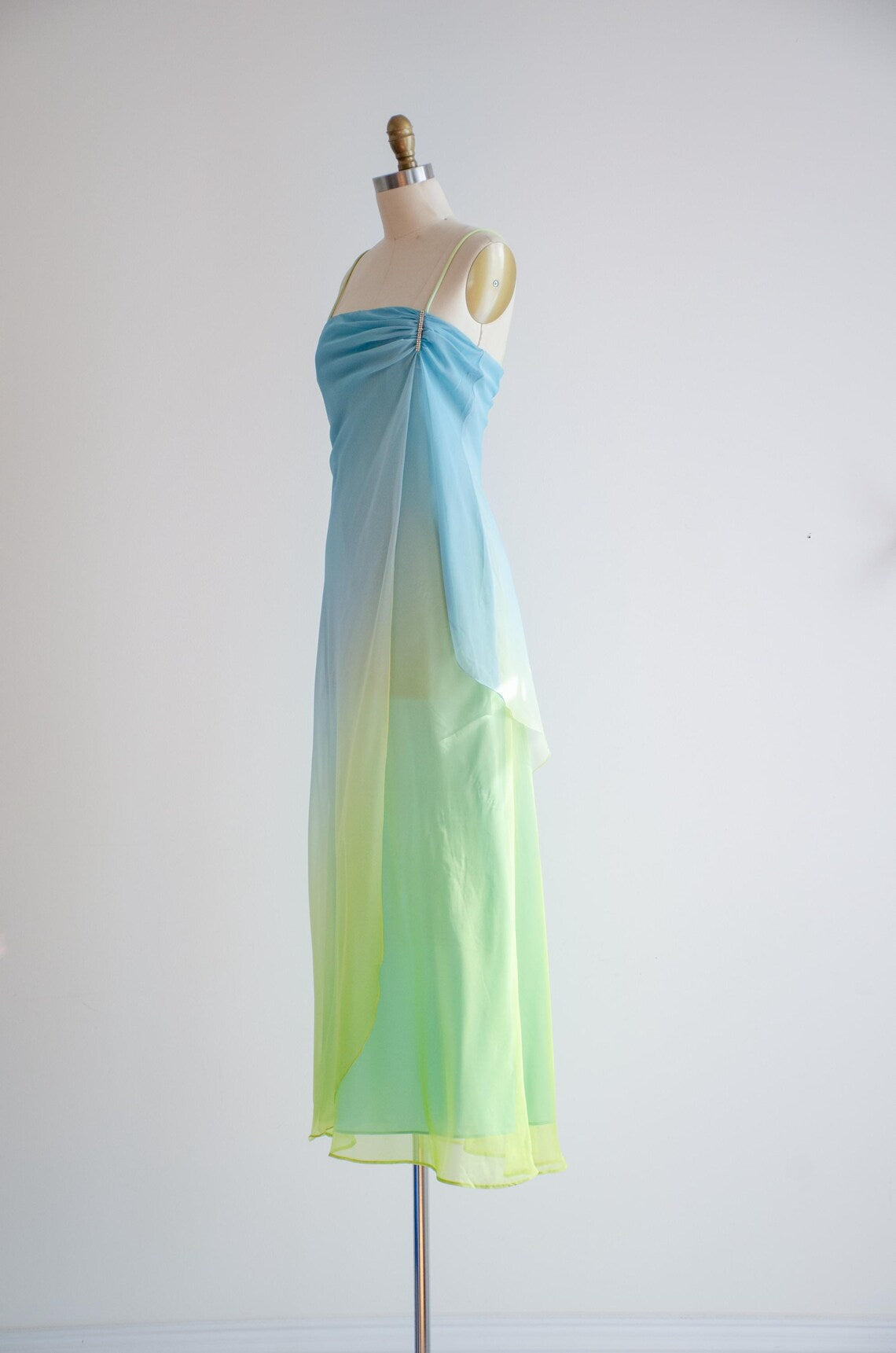 Robe de soirée longue en mousseline de soie, simple et élégante, dégradé bleu-vert, robe de soirée, robe de soirée nv3689