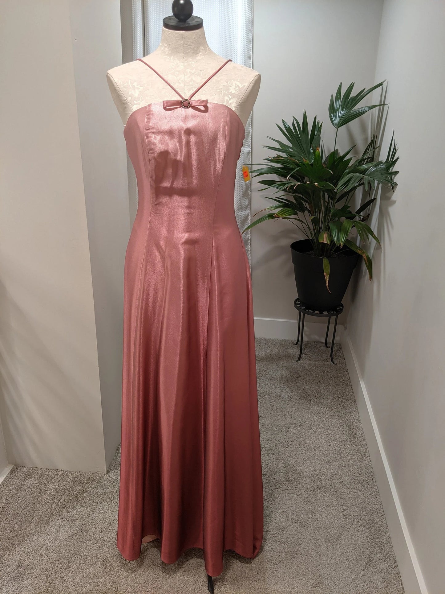 Pink Simple Fashion Elegant Bow Decoration Suspender Long Satin Floor Length Ball Gown Evening Dress Prom Dress Wedding Guest Party Dress Bridesmaid Dress nv3942