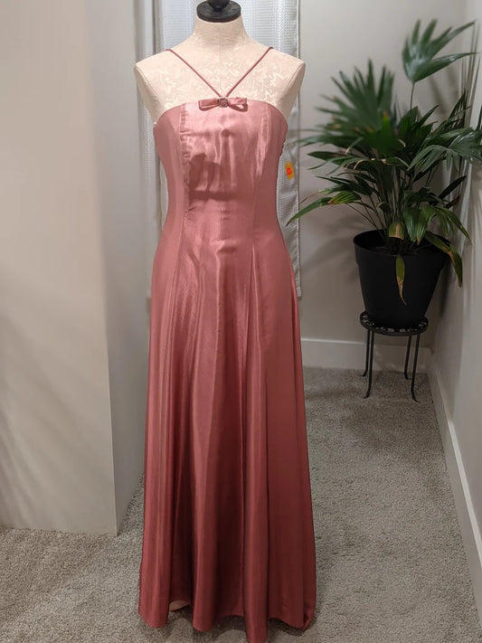 Pink Fashion Simple Elegant Bowknot Long Satin Ball Gown Evening Dress Party Dress Prom Dress nv3751