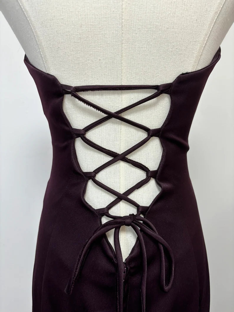 Dark purple retro fashion exquisite beaded long satin floor-length ball gown, evening dress, party dress nv3703