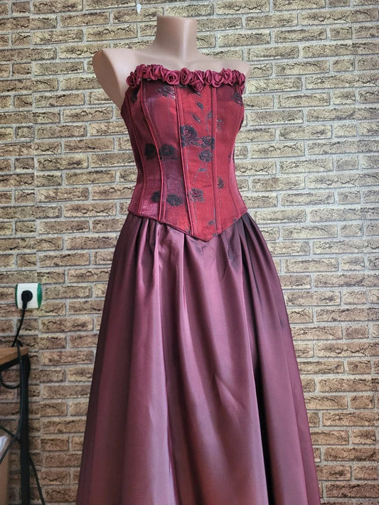 Robe de soirée longue et élégante en satin et tulle, style vintage, style floral, style corset, rose, violet, style vintage, robe de bal personnalisée, nv3642