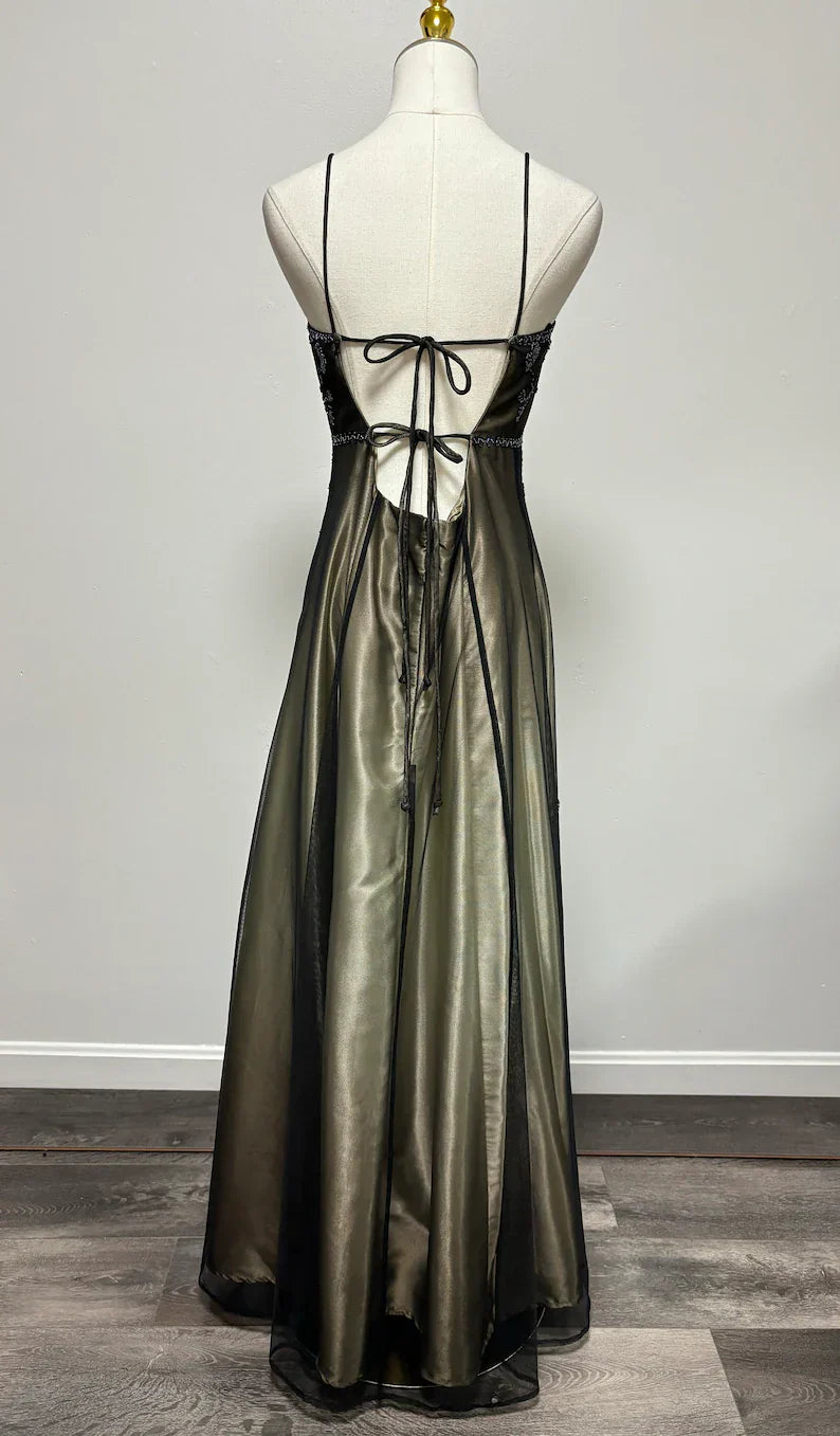 Wunderschönes Vintage Ombre Perlen langes Tüll Satin Ballkleid Abendkleid Partykleid nv3976