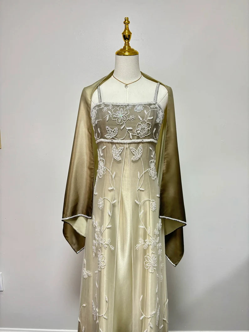 Gold yellow retro fashion gradient exquisite beaded long tulle ball gown, evening dress, party dress nv3701