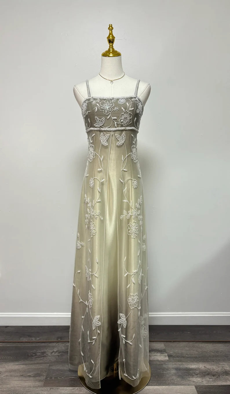 Gold yellow retro fashion gradient exquisite beaded long tulle ball gown, evening dress, party dress nv3701