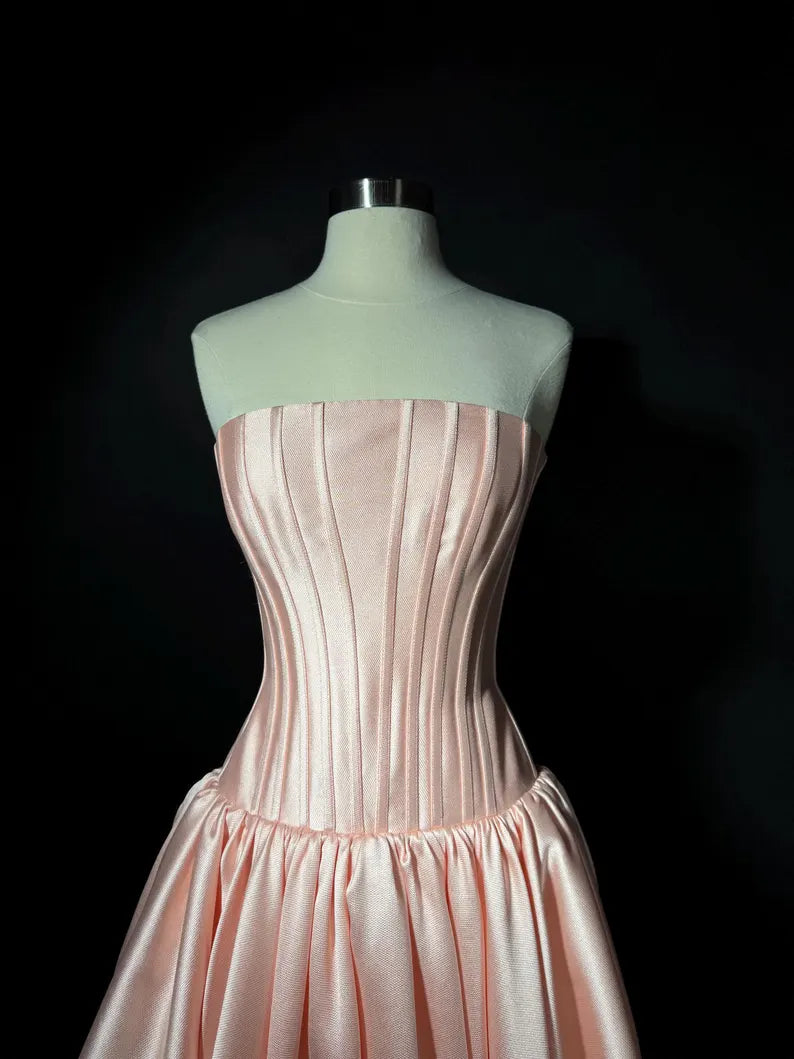 Rosa schlichtes, elegantes, langes, bodenlanges A-Linien-Ballkleid aus Satin, NV3738