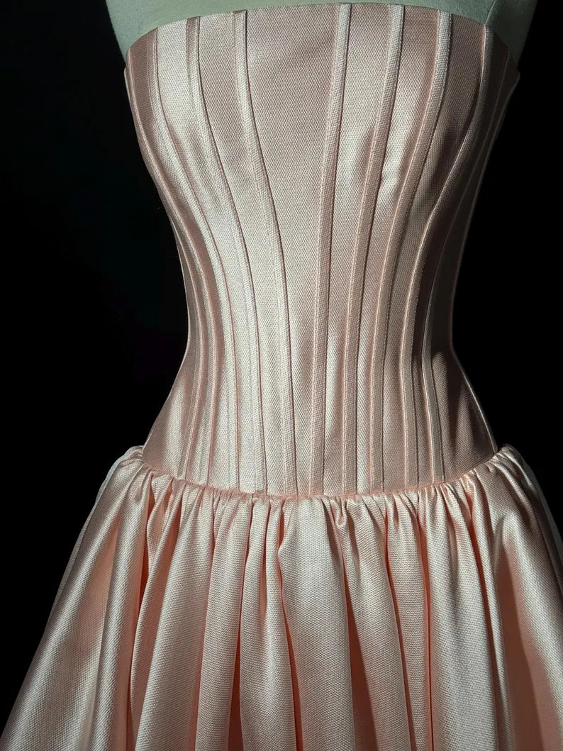 Rosa schlichtes, elegantes, langes, bodenlanges A-Linien-Ballkleid aus Satin, NV3738