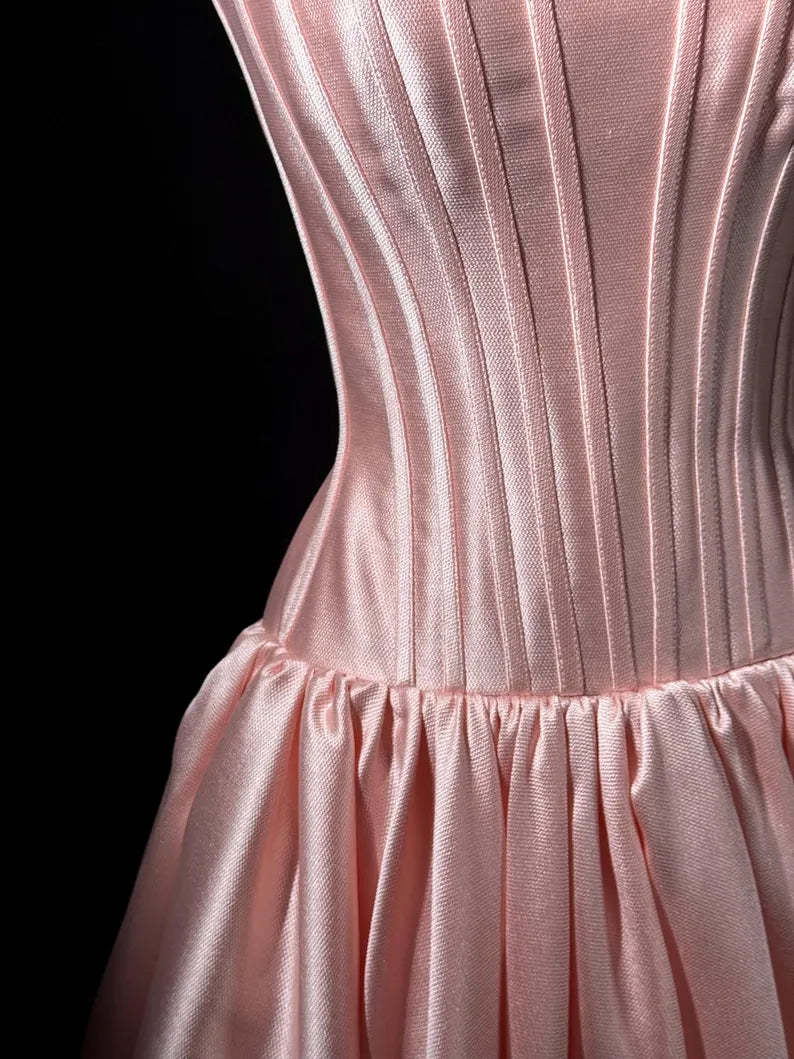 Rosa schlichtes, elegantes, langes, bodenlanges A-Linien-Ballkleid aus Satin, NV3738