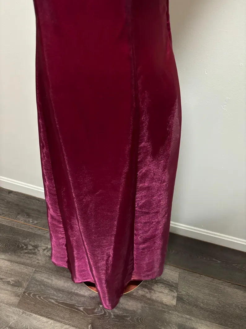 Robe de soirée élégante en satin rouge foncé bordeaux, style rétro, simple, brillante, exquise, à lacets, avec perles, longue, robe de bal, robe de soirée, robe de soirée nv3709