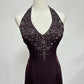 Dark purple retro fashion exquisite beaded long satin floor-length ball gown, evening dress, party dress nv3703
