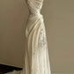Robe de bal longue en satin blanc ivoire, coupe trapèze, en dentelle délicate, robe de soirée, robe de mariée nv3708
