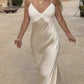 Champagne stylish elegant spaghetti straps long satin slim fit ball gown, evening dress, party dress nv3705