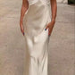 Champagne stylish elegant spaghetti straps long satin slim fit ball gown, evening dress, party dress nv3705