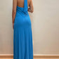 NiceVestidos--Sleeveless Sky - Blue Chiffon Halter A - line Floor - length Evening Dress NV5771