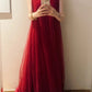 Red long chiffon fur formal Prom dress NV6575