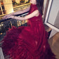 Red long chiffon fur formal Prom dress NV6575