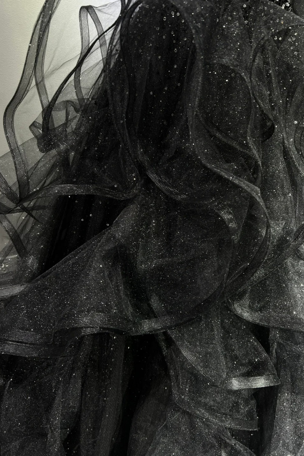 Black shimmering long tulle ball gown NV6629