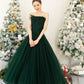 Grünes schulterfreies Tüll-Partykleid in Teelänge, A-Linie, Abendkleid, Ballkleid, nv2163