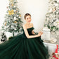 Grünes schulterfreies Tüll-Partykleid in Teelänge, A-Linie, Abendkleid, Ballkleid, nv2163