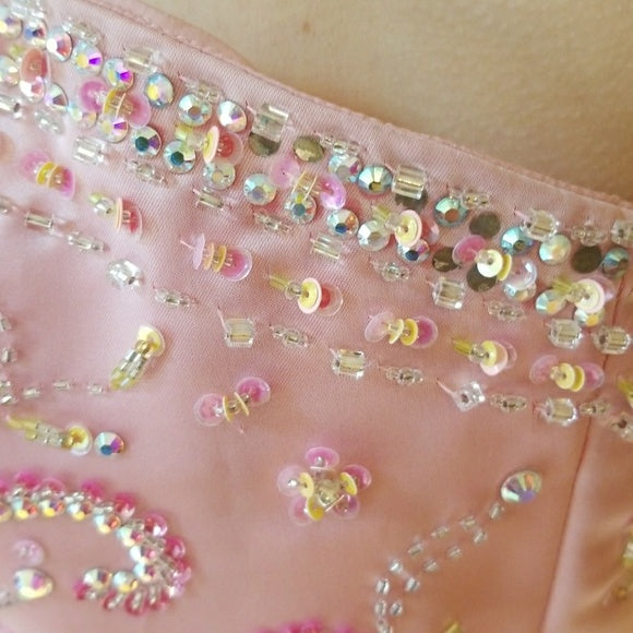 Pink Gorgeous Shiny Elegant Exquisite Beaded Long Satin Ball Gown Evening Dress Party Dress nv3675