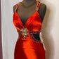 Red gorgeous shiny fashion exquisite beaded backless long elegant satin floor-length train ball gown evening dress nv3641