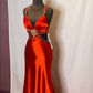 Red gorgeous shiny fashion exquisite beaded backless long elegant satin floor-length train ball gown evening dress nv3641