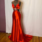 Red gorgeous shiny fashion exquisite beaded backless long elegant satin floor-length train ball gown evening dress nv3641