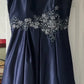 NiceVestidos-Navy Blue Delicate Floral Short Satin Homecoming Dress Nv5638