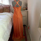 Orange Fashion Elegant Off Shoulder Exquisite Strap Long Satin Formal Prom Dress Evening Gown Party Dress nv3651