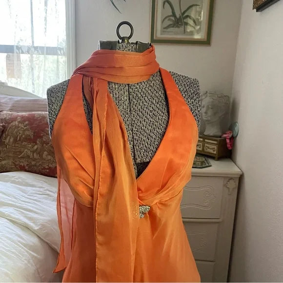 Orange Fashion Elegant Off Shoulder Exquisite Strap Long Satin Formal Prom Dress Evening Gown Party Dress nv3651