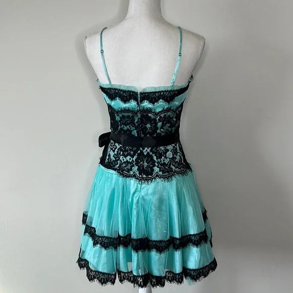 Blue Vintage Lace Short Homecoming Dress Birthday Dress nv4492