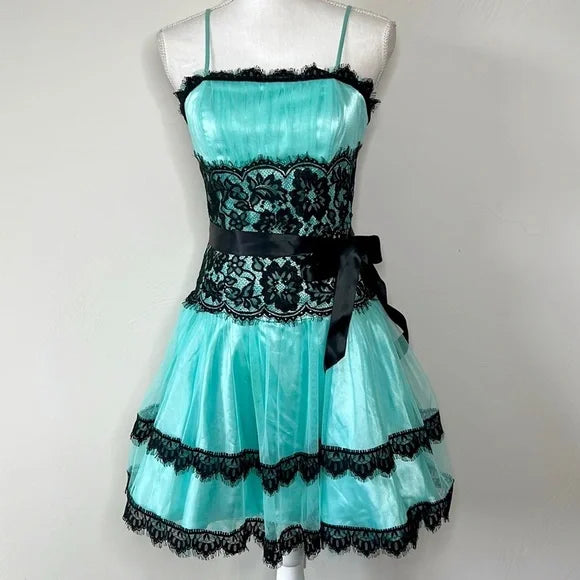 Blue Vintage Lace Short Homecoming Dress Birthday Dress nv4492